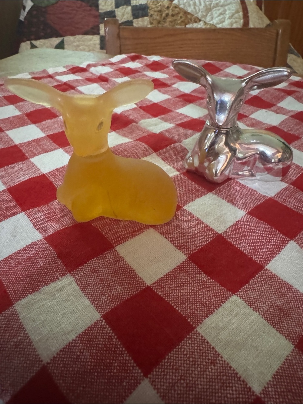 Avon Glass Deer Cologne Bottles - Amber and Silver Decorative Pair